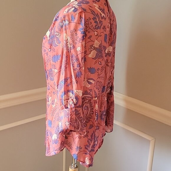 MAEVE | ANTHRO Abella Pink Blue Butterfly Crochet Pintuck Boho Cottage Top 4 - Picture 2 of 9